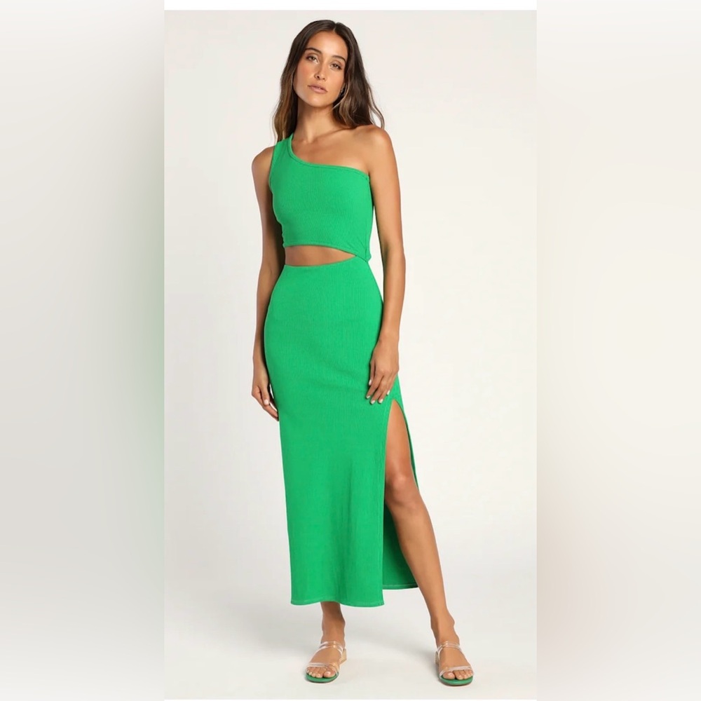 One-Shoulder Green Cutout Midi Dress